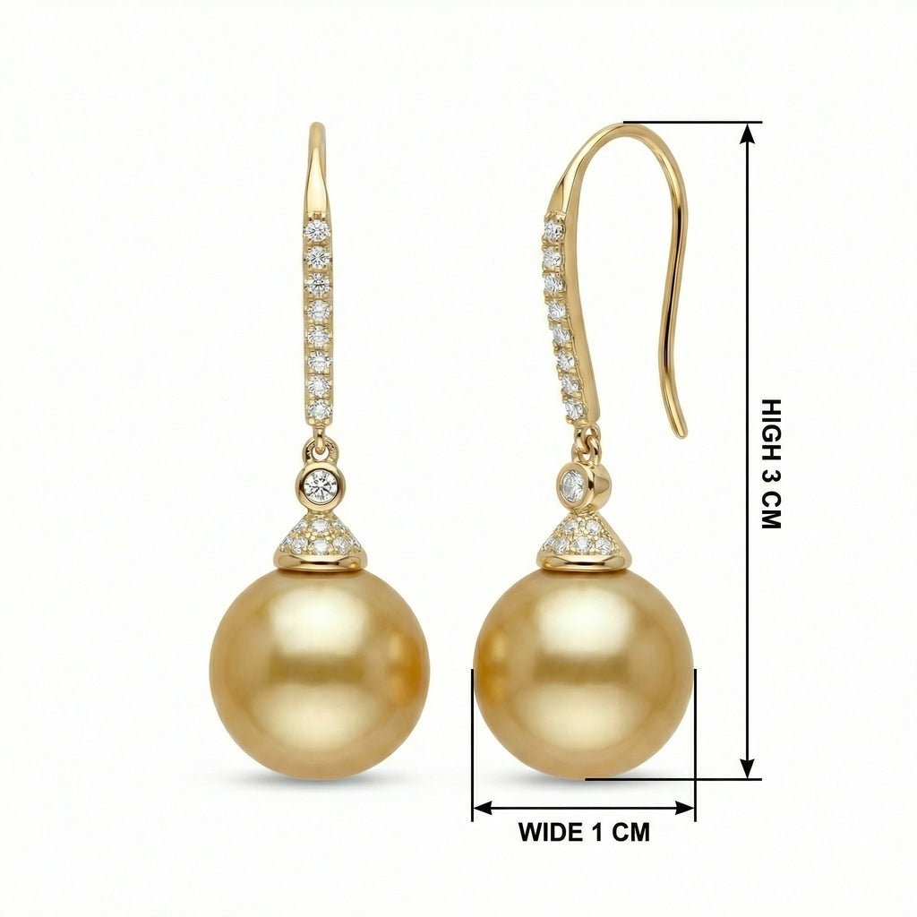 925 Sterling Silver Elegant South Sea Pearl and Diamond Drop Earrings