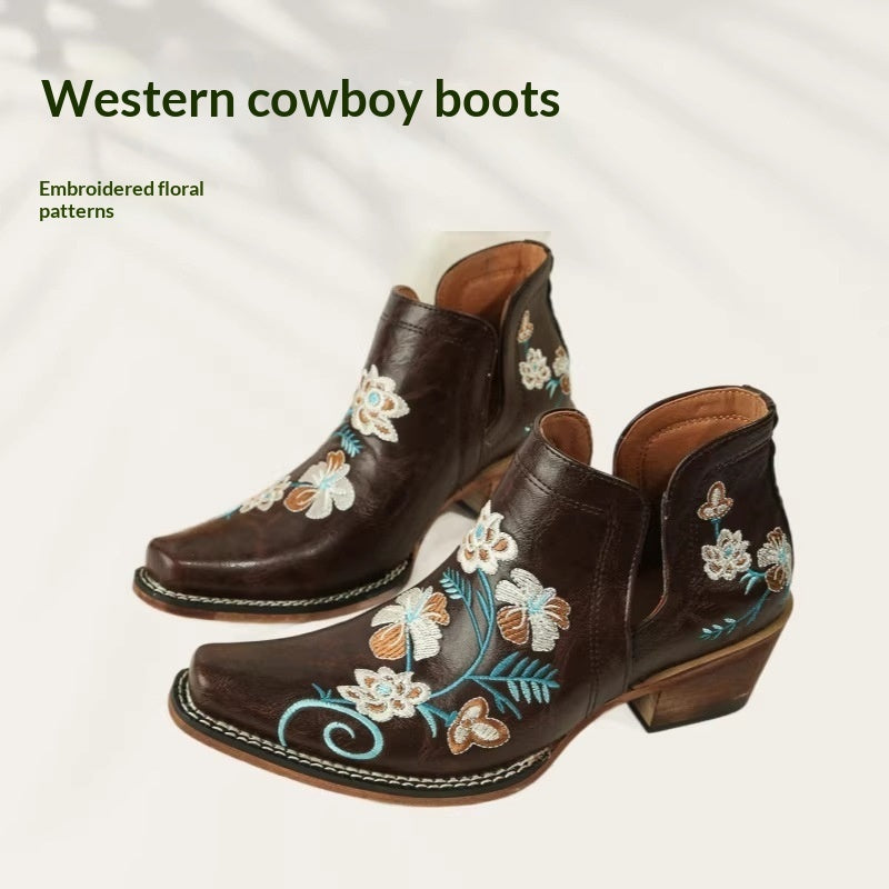 Fashionable And Versatile New Womens Embroidered Ankle Boots