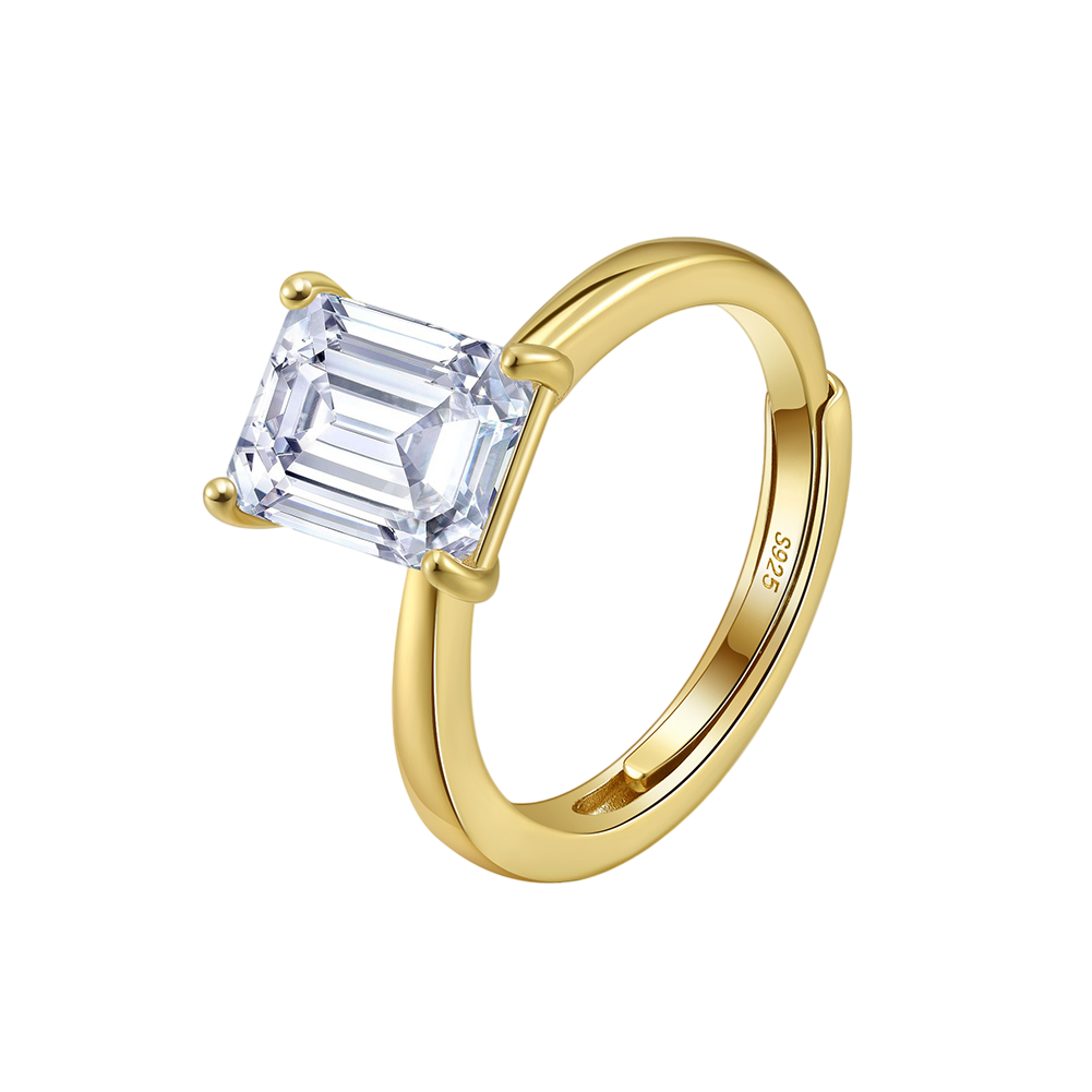 925 Sterling Silver Elegant Gold-Plated  Ring with Square-Cut CZ Centerpiece