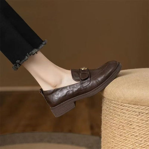 2026 New Lazy Commute Flat Shoes For Women, Camellia Loafers, Soft Leather Vintage Distressed British Style Small Leather Shoes