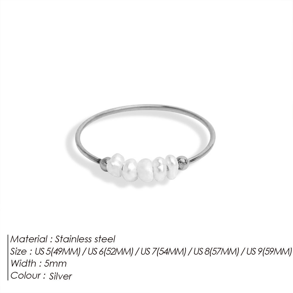 Stainless Steel Natural Freshwater Pearl Ring