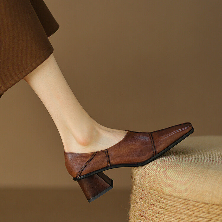 Retro Casual Women's All-leather Chunky Heel