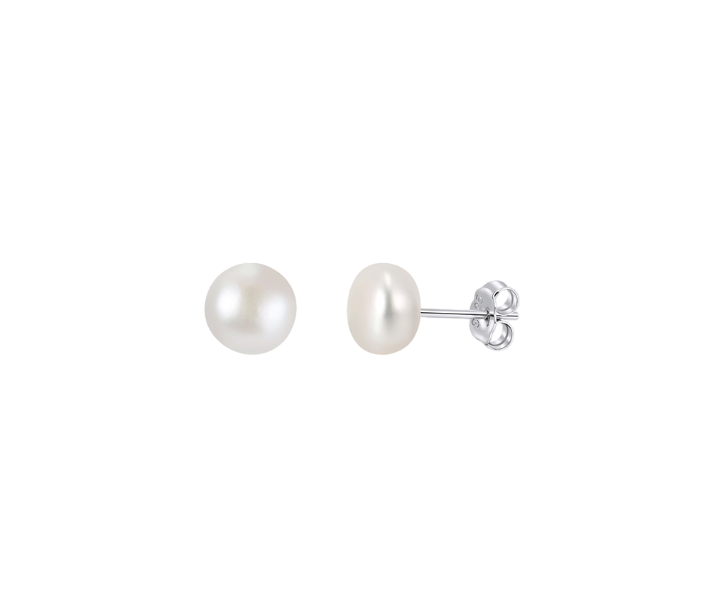 925 Sterling Silver Classic White Pearl Stud Earrings with Sterling  Posts