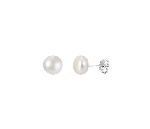 925 Sterling Silver Classic White Pearl Stud Earrings with Sterling  Posts