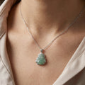 925 Sterling Silver Exquisite Green Jade Laughing Buddha Pendant Necklace in Sterling Silver with Shimmering Accents