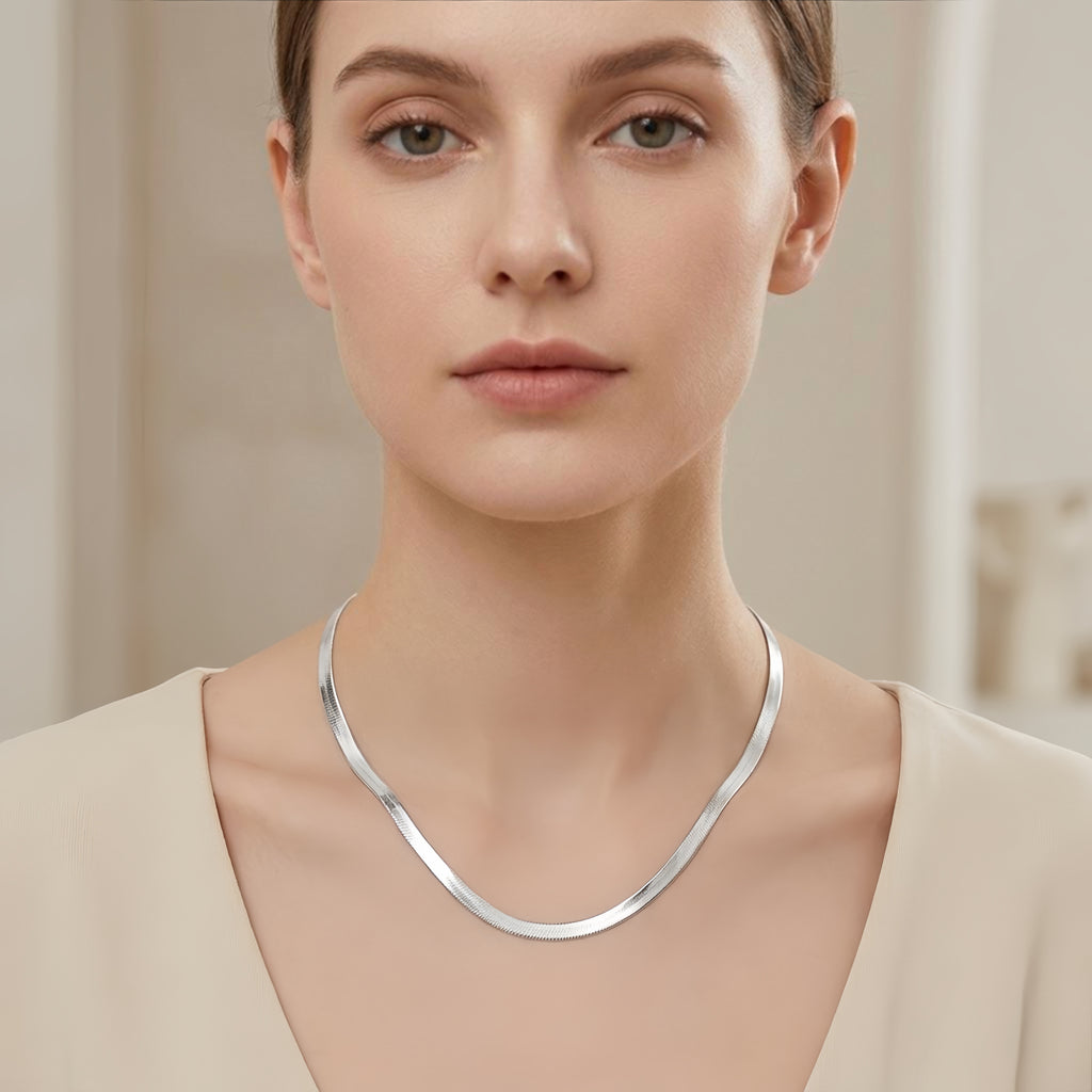 925 Sterling Silver Sterling  Herringbone Chain Necklace with Lobster Clasp and Adjustable Extension