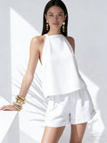 Womens 2-Piece Linen Sleeveless Halter Top Set