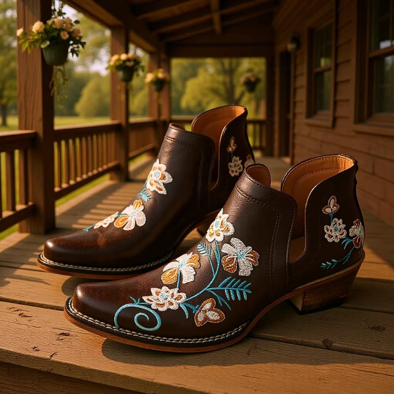 Fashionable And Versatile New Womens Embroidered Ankle Boots