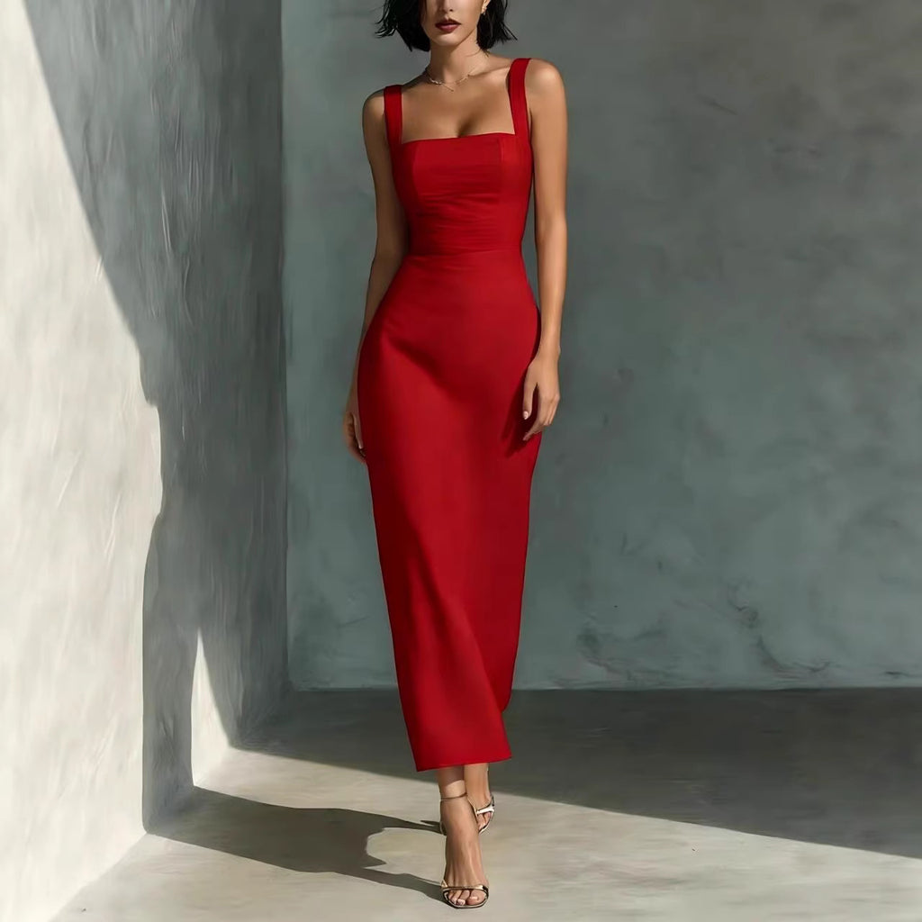 Dress With Sling And Square Neck