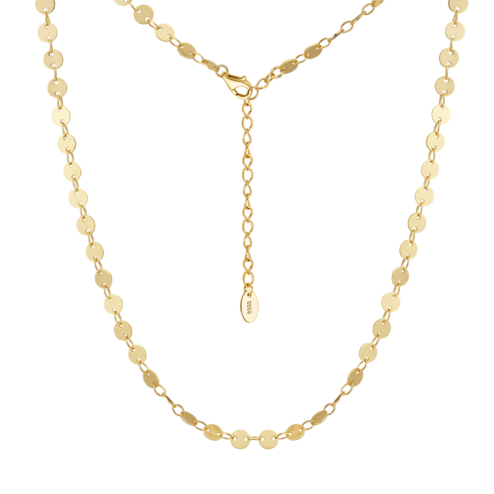 925 Sterling Silver Elegant Gold Disc Chain Necklace with Adjustable Length Pendant Charm