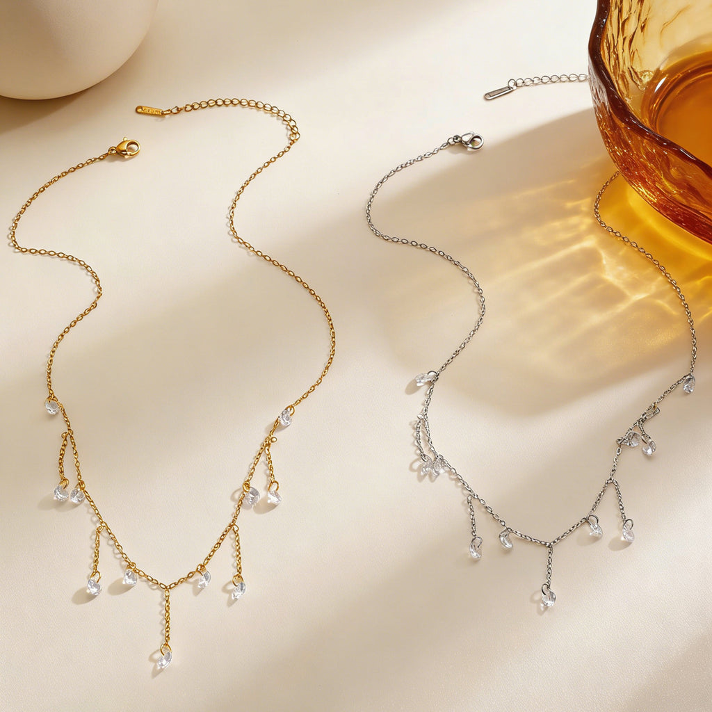 Stainless Steel Flashing Zircon Tassel Necklace Exquisite Minimalist Elegant High-End And Beautiful