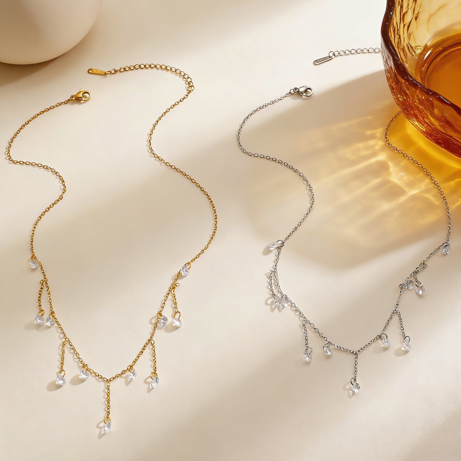 Stainless Steel Flashing Zircon Tassel Necklace Exquisite Minimalist Elegant High-End And Beautiful