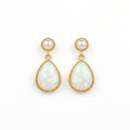 925 Sterling Silver Elegant Pearl and Pear-Shaped Opal Drop Earrings with Intricate Bezel Detailing
