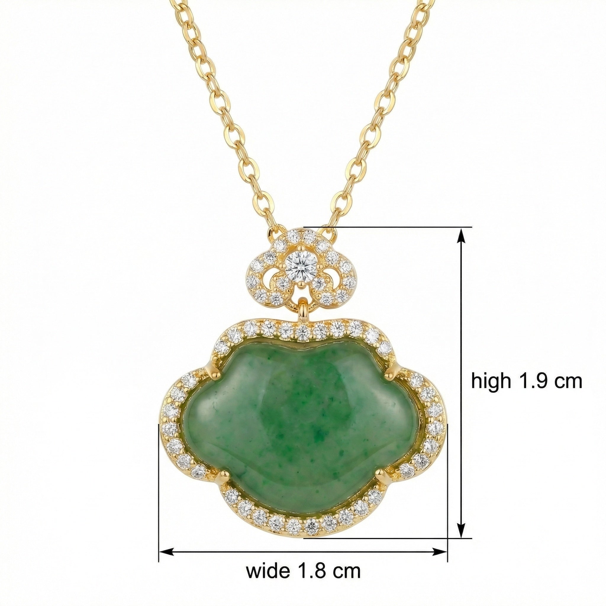 925 Sterling Silver Radiant Green Jade Ruyi Longevity Lock Pendant Necklace with Sparkling Stone Accents