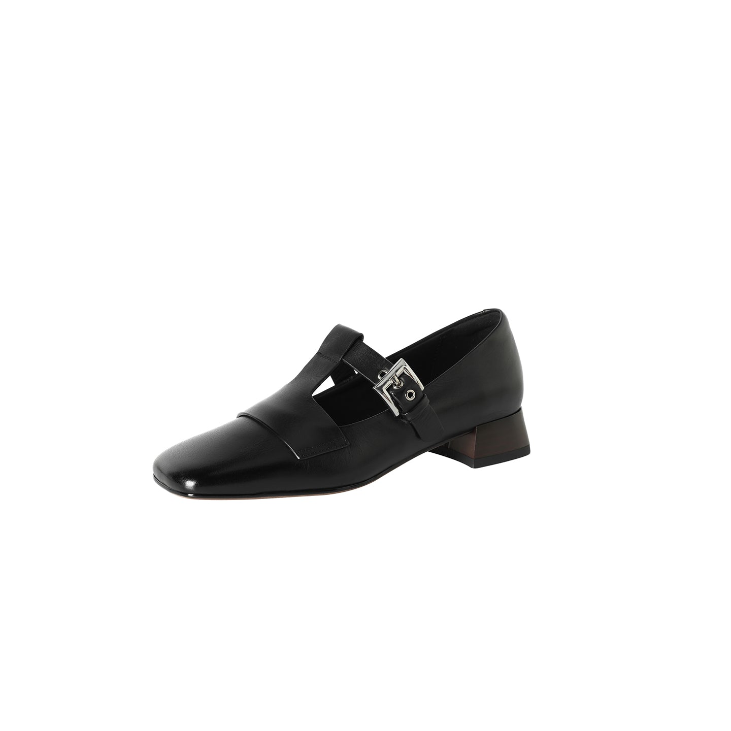 Women's Handmade Full-Grain Leather Mary Jane Shoes, Vintage Square Toe T-Strap Buckle Low Block Heel Pumps
