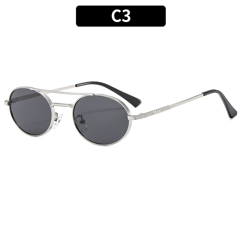 Retro Oval Fashionable Dual-Beam Metal Sunglasses For Sun Protection