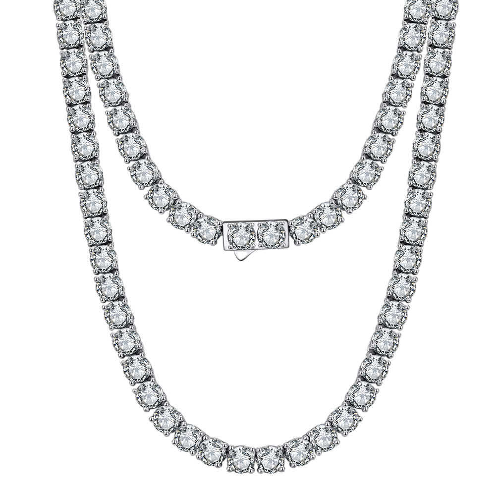 925 Sterling Silver Elegant Multi-Row Pavé CZ Necklace in Platinum/White Gold