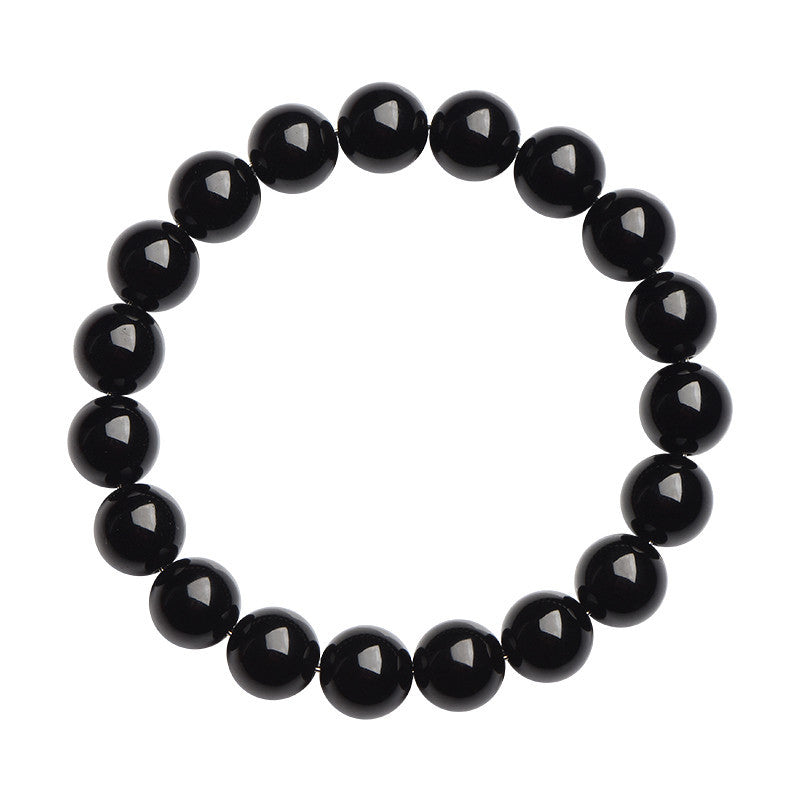 Crystal Natural Black Obsidian Round Bead Bracelet