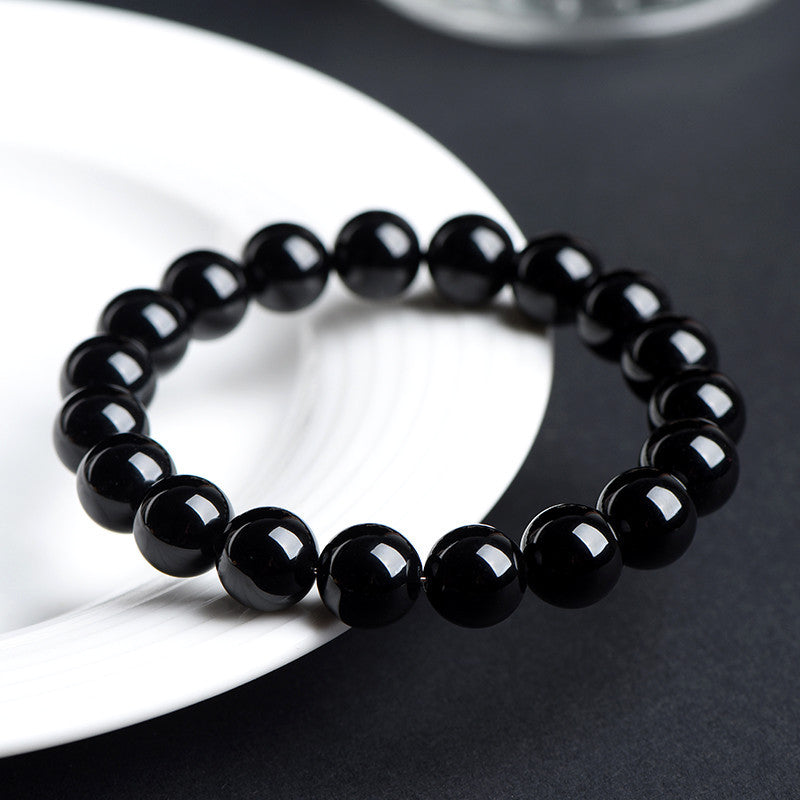 Crystal Natural Black Obsidian Round Bead Bracelet