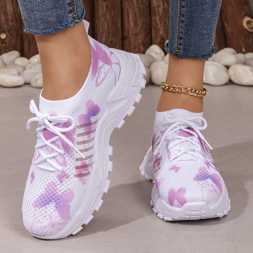 Casual Shoes With Butterfly Pattern Flyknit Single-layer Shoes