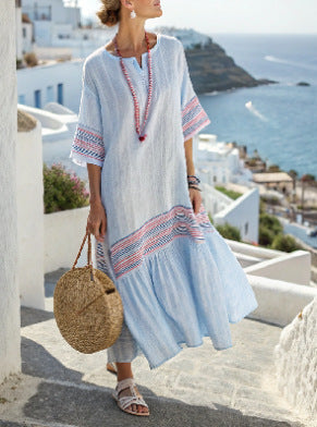 Digital Print V-Neck Patch Pocket Dress