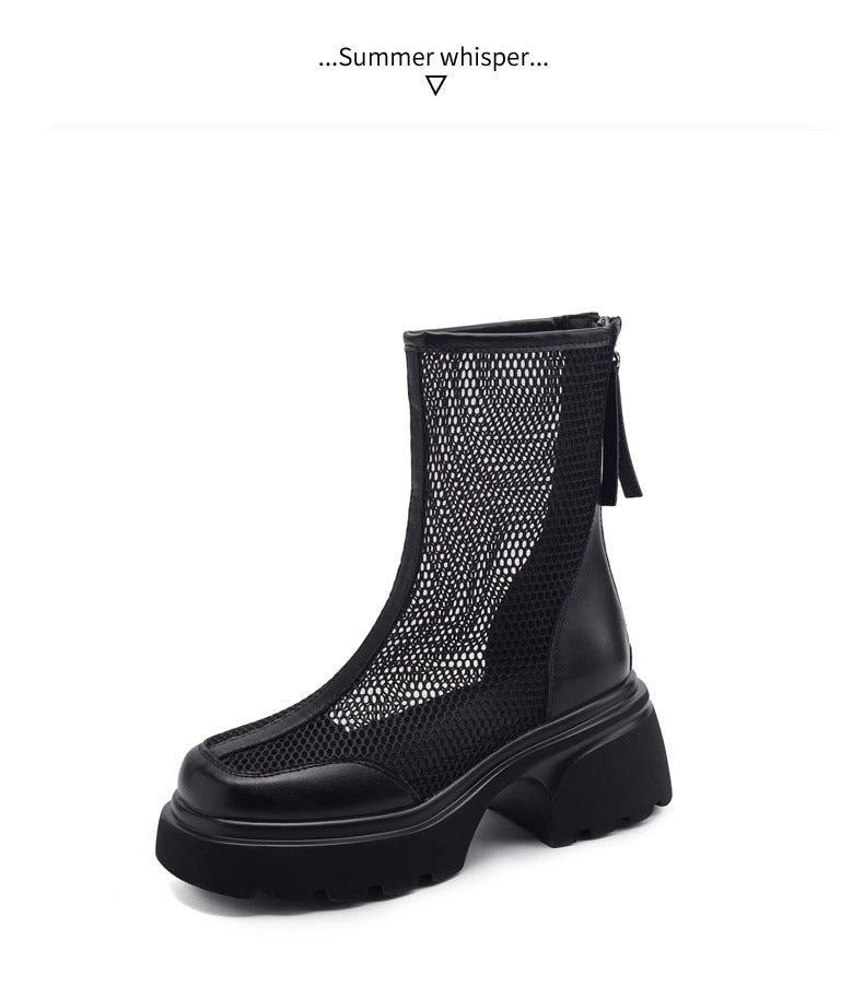 Summer Hollow Out Breathable Mesh Platform Chunky Heel Boot