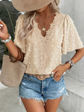 Women's V-Neck Lace-trimmed Short-sleeve Casual Top