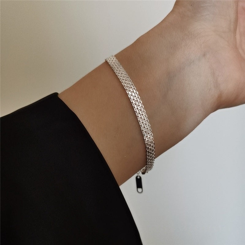 925 Sterling Silver Wide Braided Shimmering Bracelet For Women