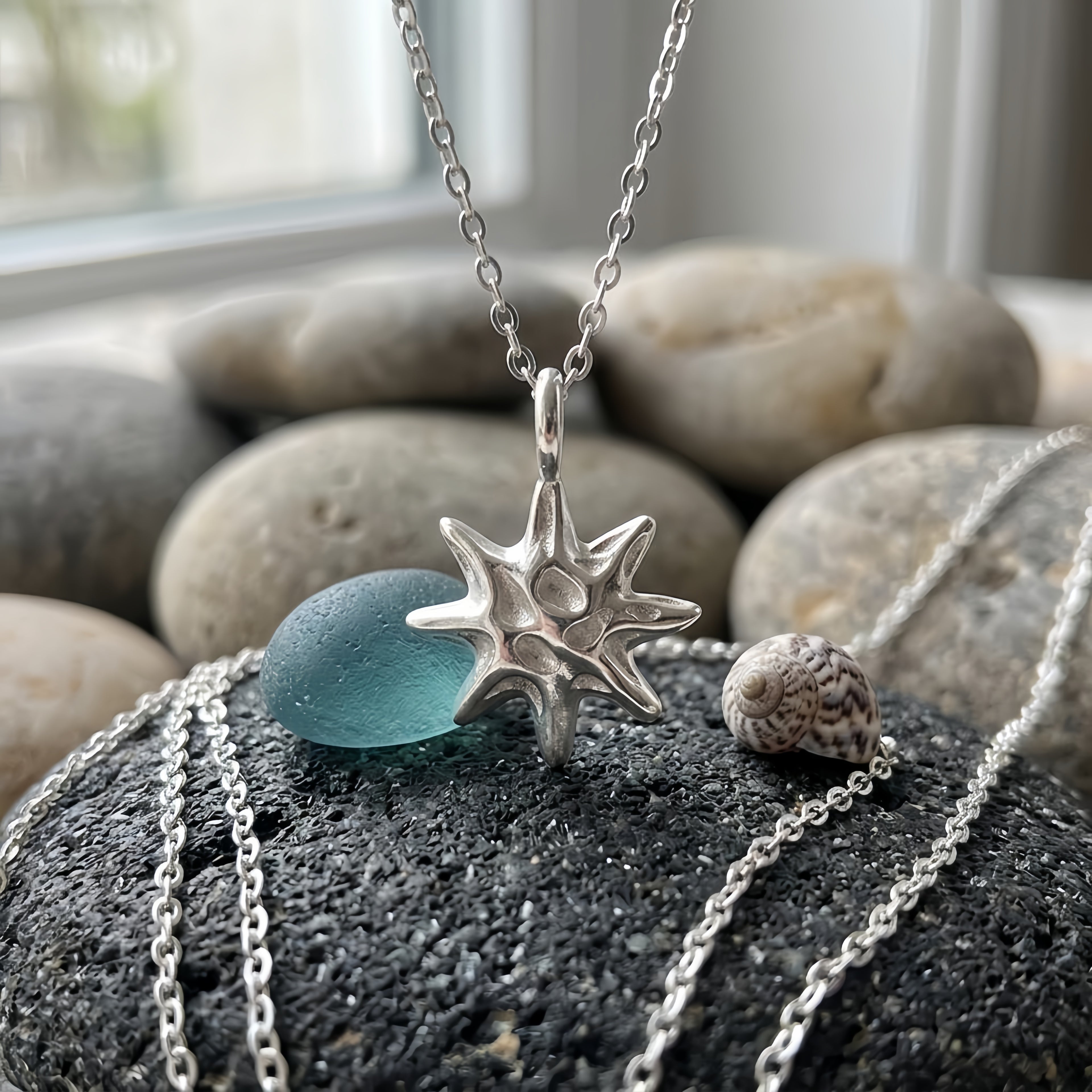 925 Sterling Silver Radiant  Starburst Pendant Necklace