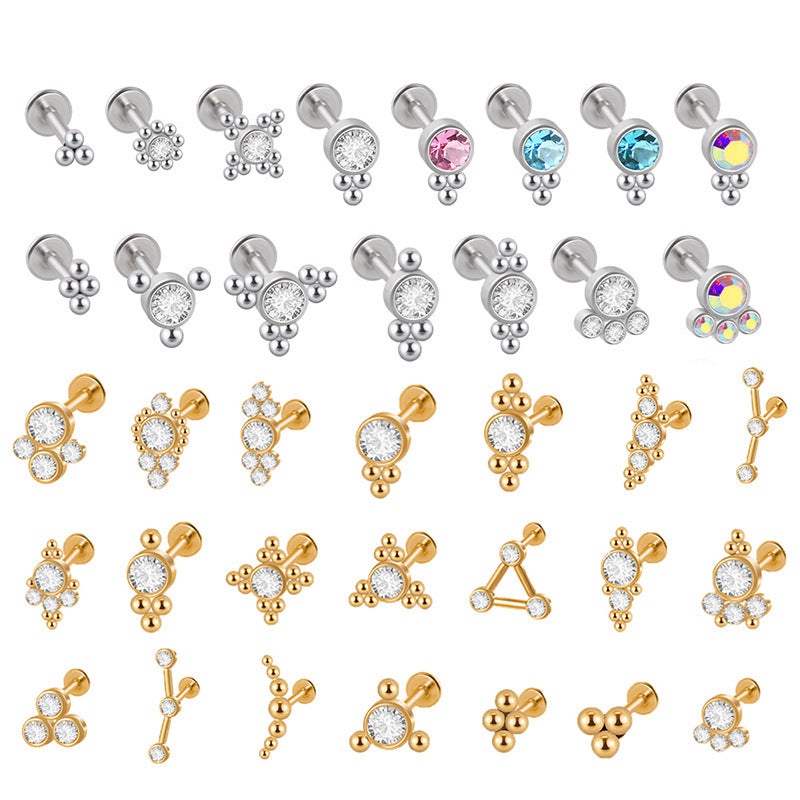Gemstone Triangle Lip Ring Crystal Cluster Piercing Earrings