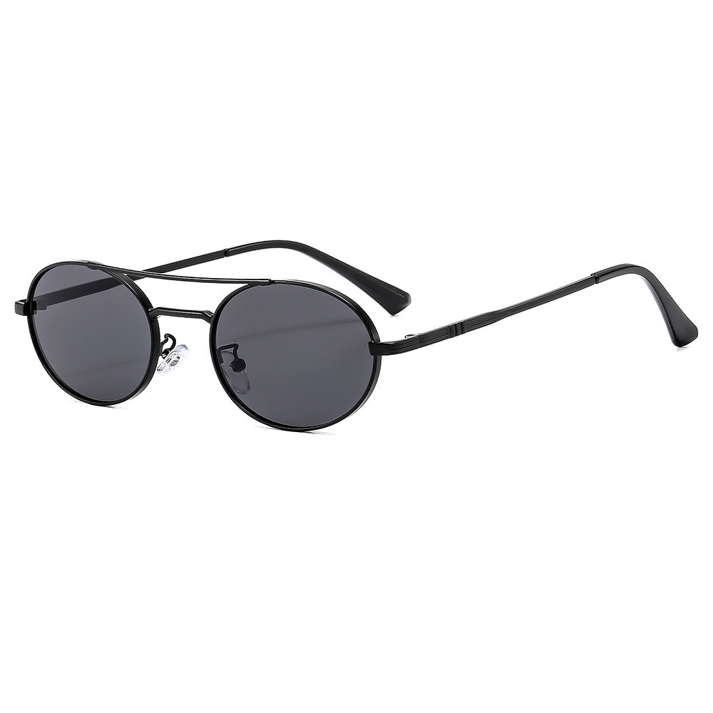 Retro Oval Fashionable Dual-Beam Metal Sunglasses For Sun Protection
