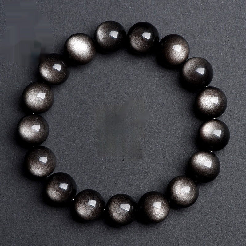 Crystal Natural Black Obsidian Round Bead Bracelet