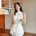 Chic Youthful And Flattering Halter-Neck Lace-Up T-Shirt That Slims The Figure