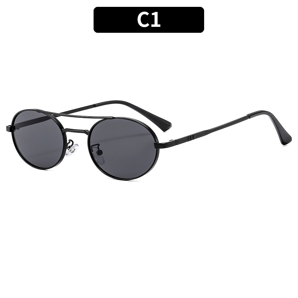 Retro Oval Fashionable Dual-Beam Metal Sunglasses For Sun Protection