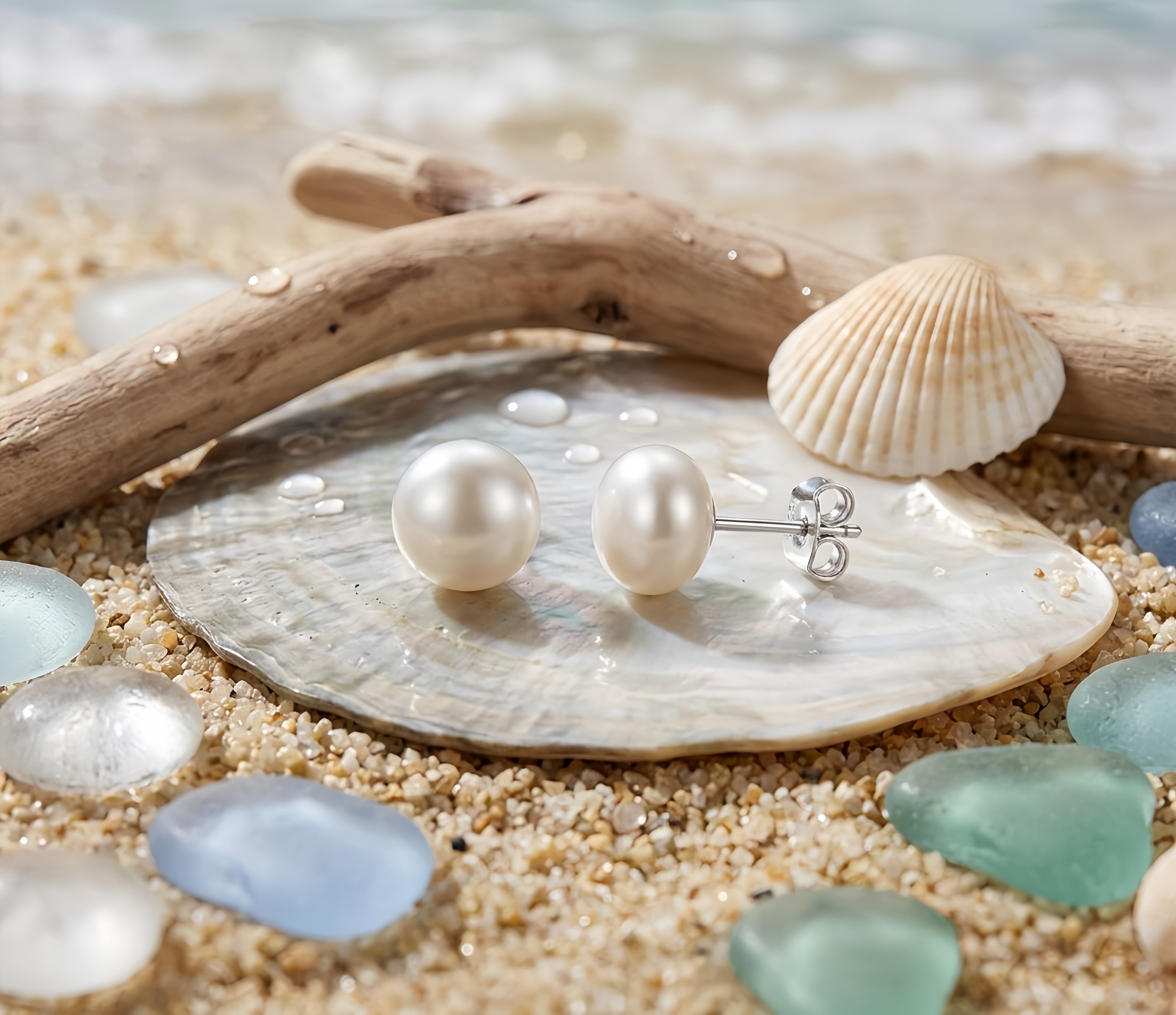 925 Sterling Silver Classic White Pearl Stud Earrings with Sterling  Posts