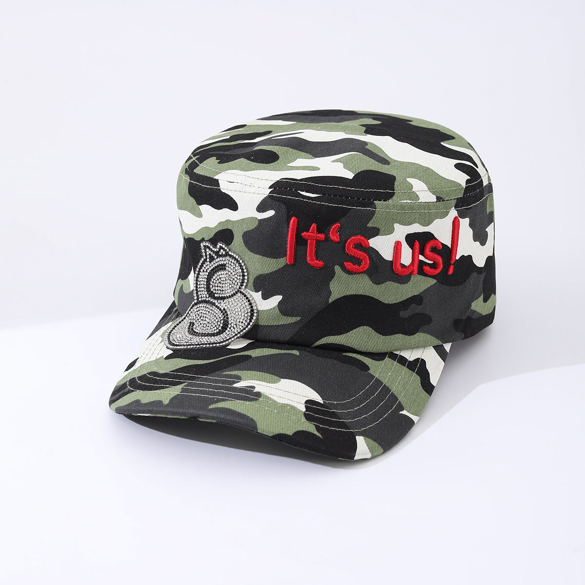 Camouflage Leopard Print Letter Embroidery Rhinestone Trendy Flat-top Baseball Cap Suitable For Outdoor Outings, Travel And Daily Use