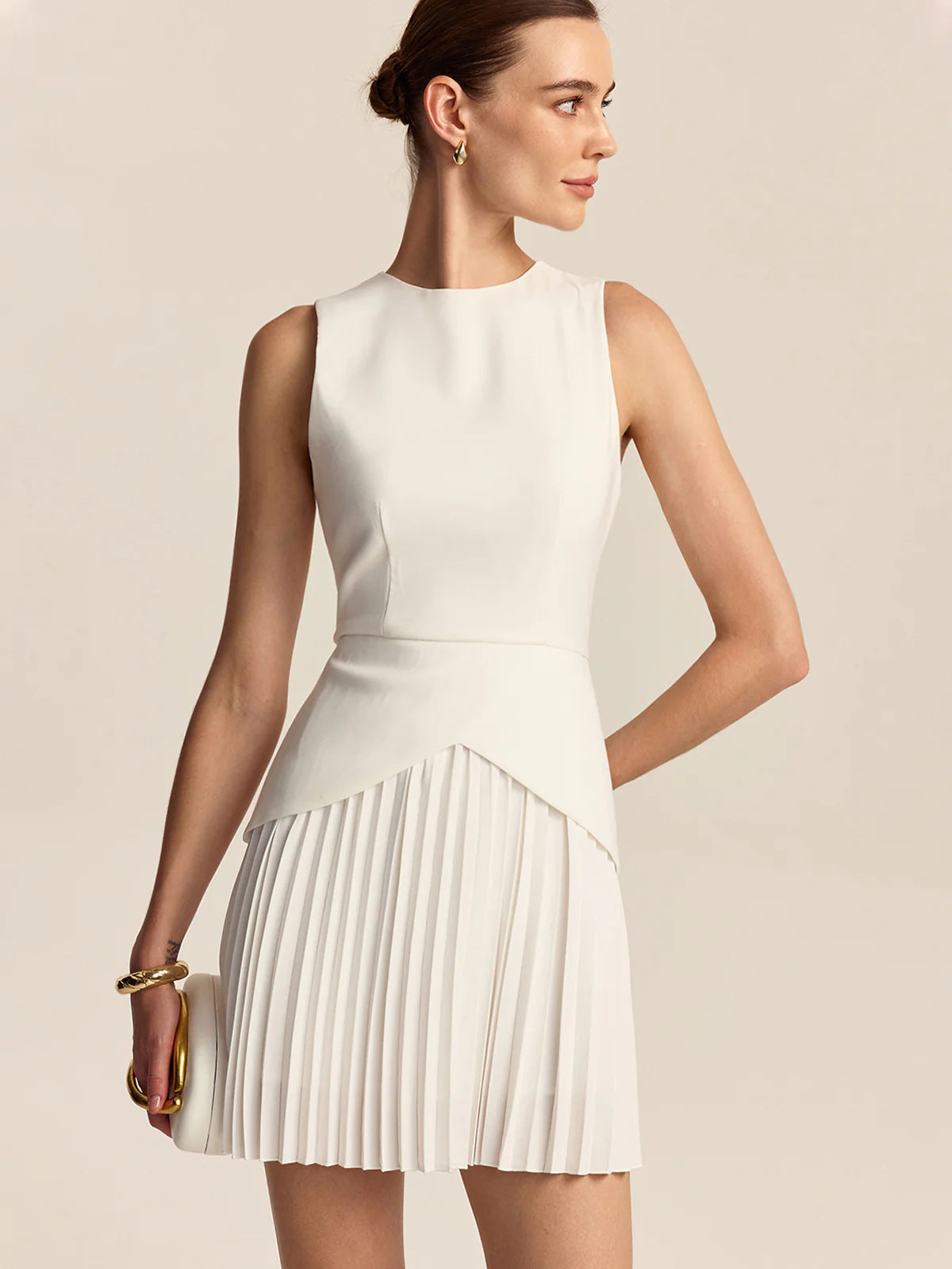 Women's Elegant Waist-Cinching Pleated Dress