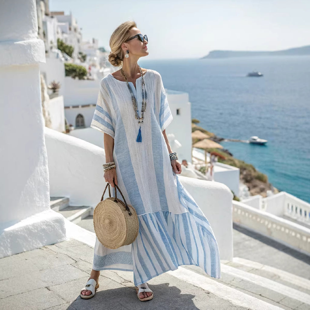Digital Print V-Neck Patch Pocket Dress