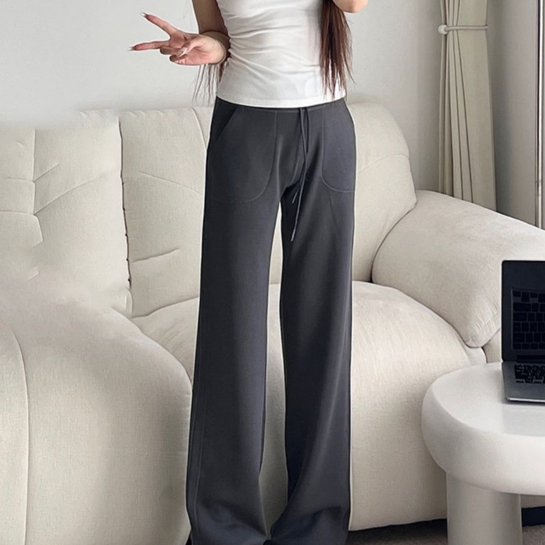High-waisted Slightly Flared Drawstring-tied Butt-lifting Straight-leg Wide-leg Pants