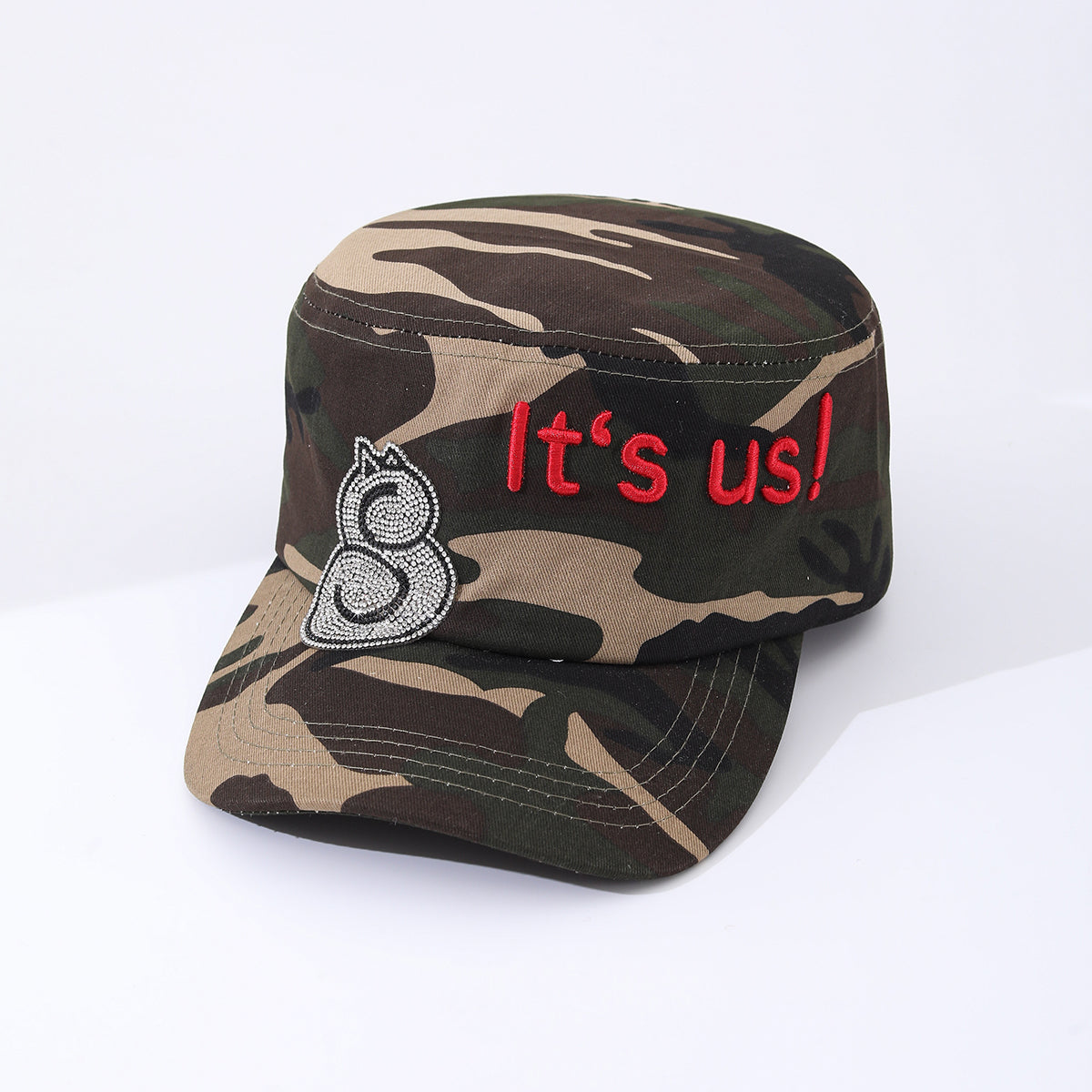 Camouflage Leopard Print Letter Embroidery Rhinestone Trendy Flat-top Baseball Cap Suitable For Outdoor Outings, Travel And Daily Use