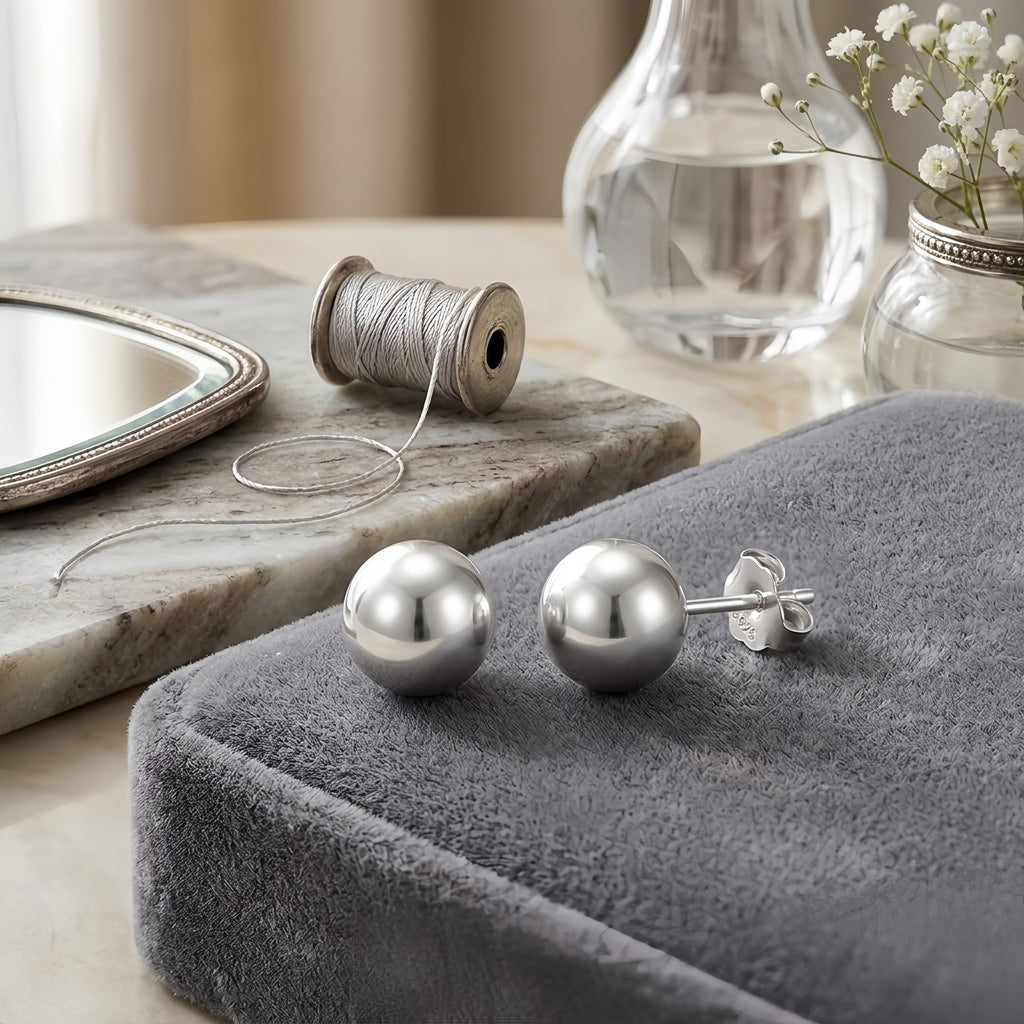 925 Sterling Silver Classic Pearl Stud Earrings in Sterling  | Timeless Elegance