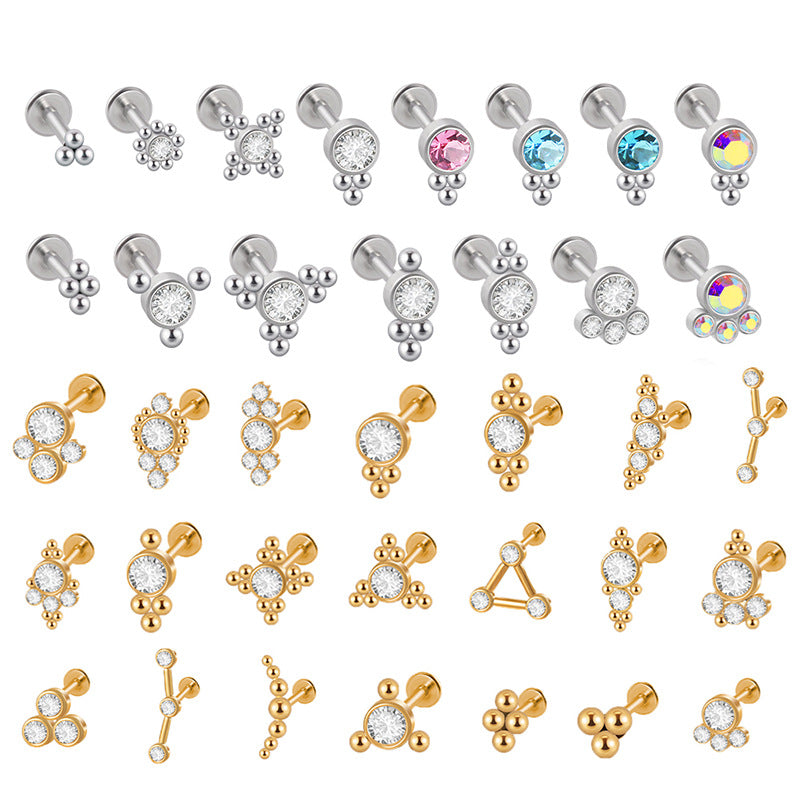 Gemstone Triangle Lip Ring Crystal Cluster Piercing Earrings