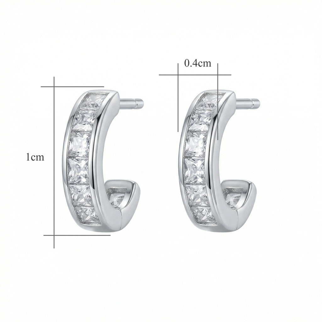 925 Sterling Silver Elegant Sterling Silver Channel-Set Princess-Cut Zirconia Half-Hoop Earrings