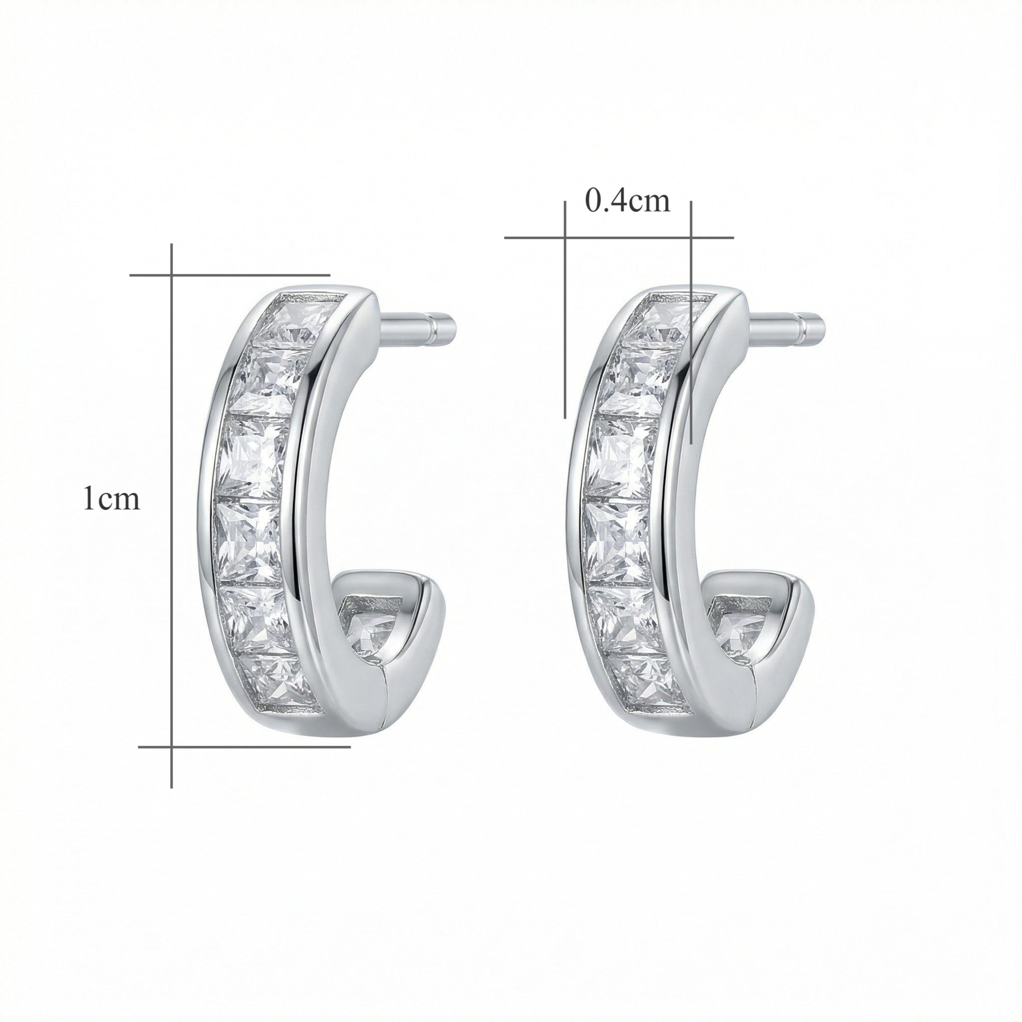 925 Sterling Silver Elegant Sterling Silver Channel-Set Princess-Cut Zirconia Half-Hoop Earrings