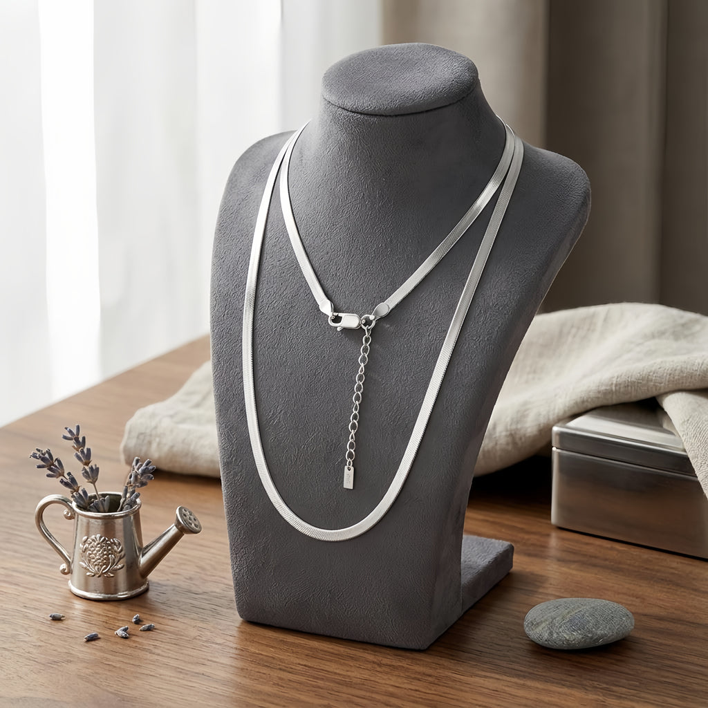 925 Sterling Silver Sterling  Herringbone Chain Necklace with Lobster Clasp and Adjustable Extension