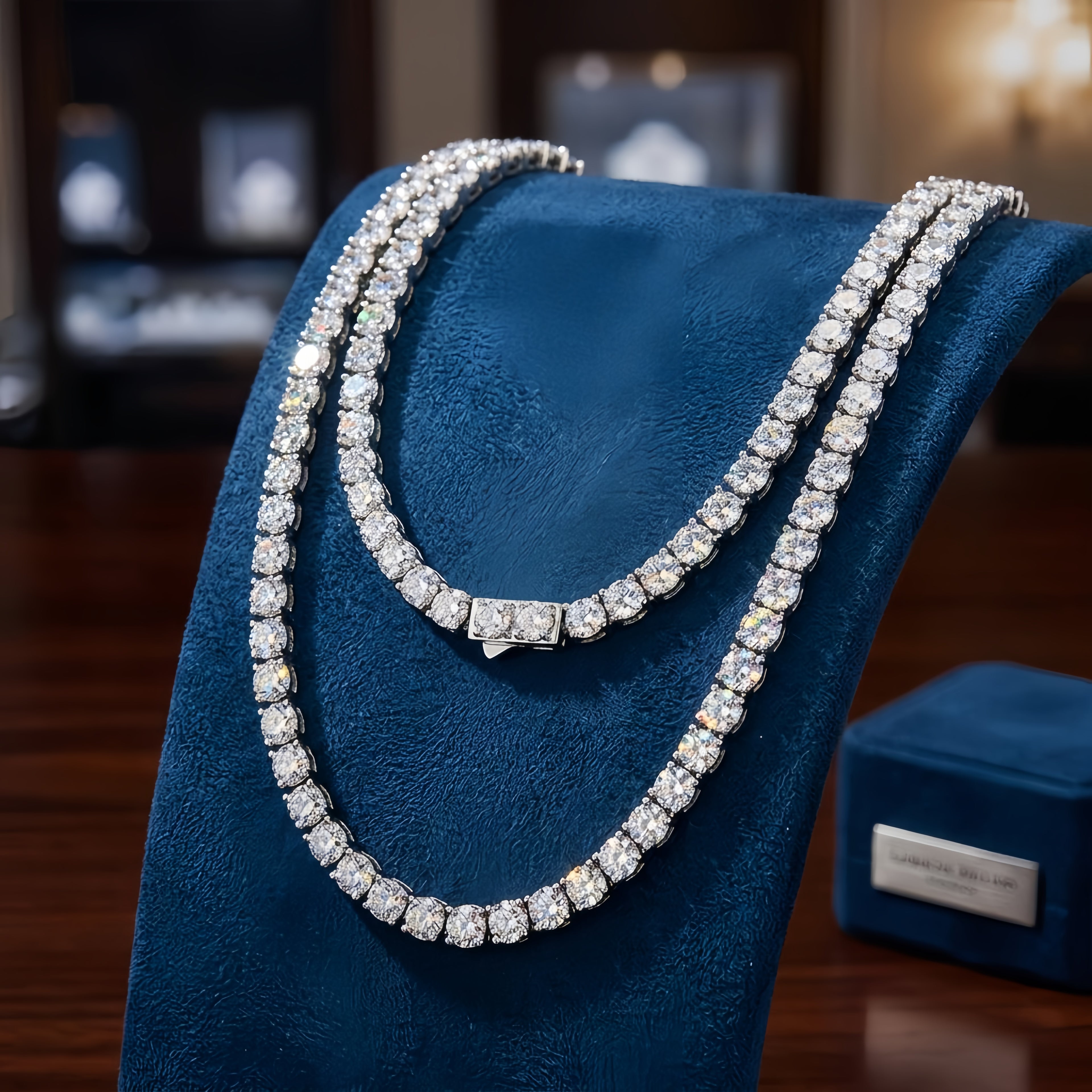 925 Sterling Silver Elegant Multi-Row Pavé CZ Necklace in Platinum/White Gold