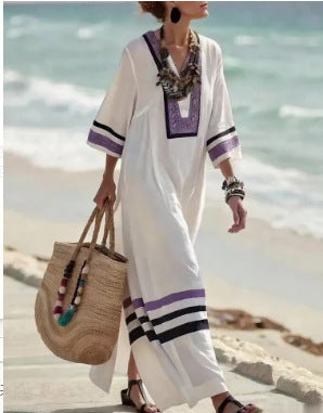 Digital Print V-Neck Patch Pocket Dress