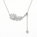925 Sterling Silver Elegant Sterling Silver Feather Pendant Necklace with Pear Moonstone and Sparkling Accents
