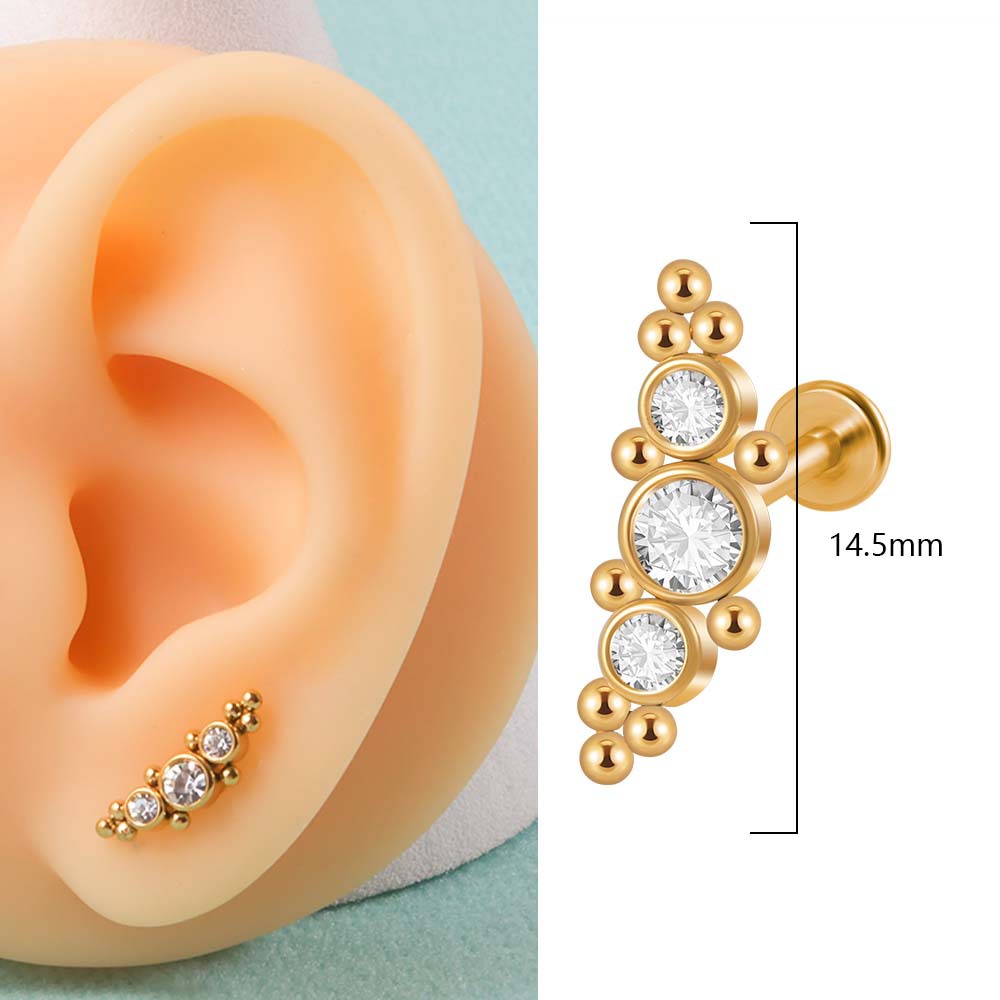 Gemstone Triangle Lip Ring Crystal Cluster Piercing Earrings