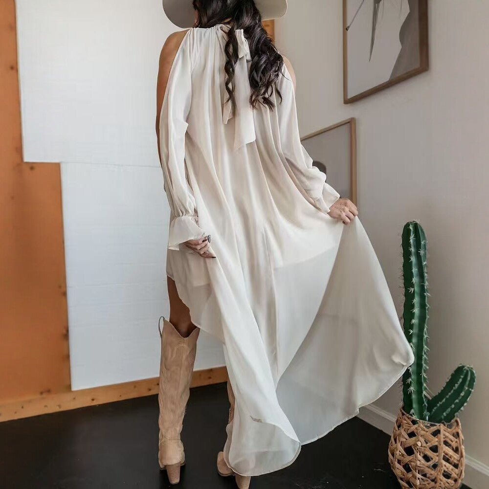 High-neck Irregular Chiffon Dress